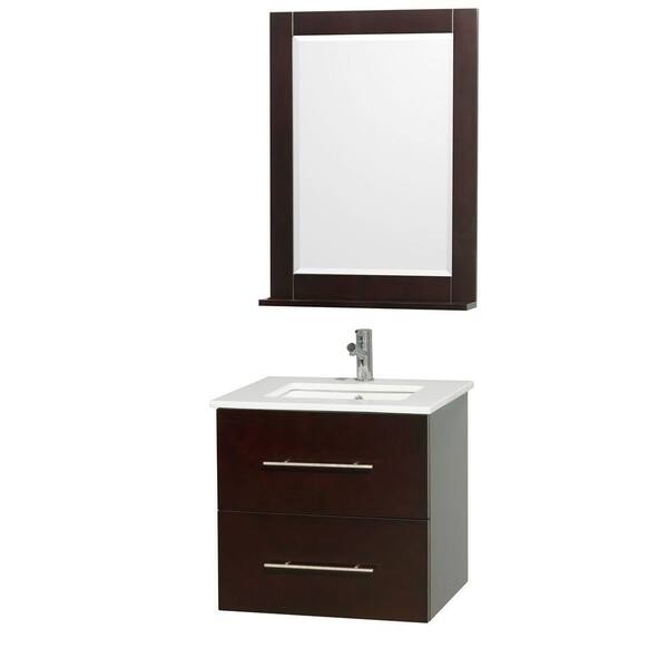 Wyndham Collection Centra 24 in. Vanity in Espresso with Man-Made Stone Vanity Top in White and Square Porcelain Under-Mounted Sink