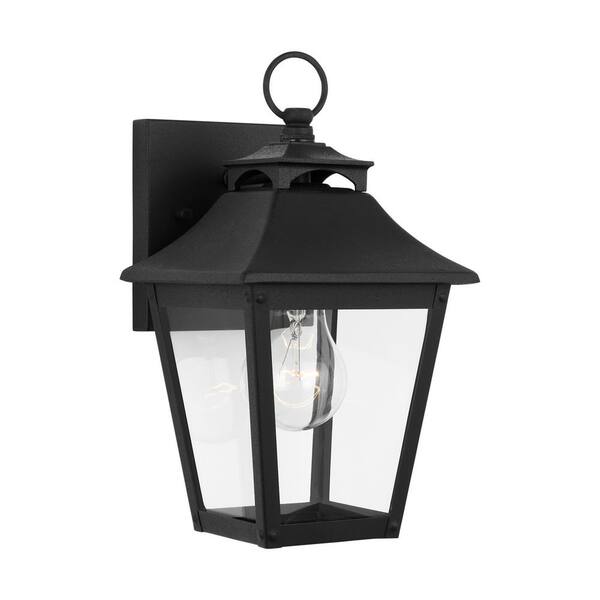 Generation Lighting - Galena Extra Small 1-Light Textured Black Outdoor Hardwired Wall Lantern Sconce with Clear Glass