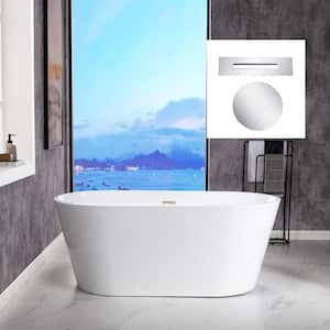 Kristella 59 in. Acrylic FlatBottom Double Ended Bathtub with Polished Chrome Overflow and Drain Included in White
