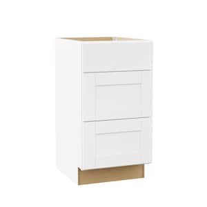 Shaker 18 in. W x 21 in. D x 34.5 in H Satin White Assembled Bath 3-Drawer Base Cabinet