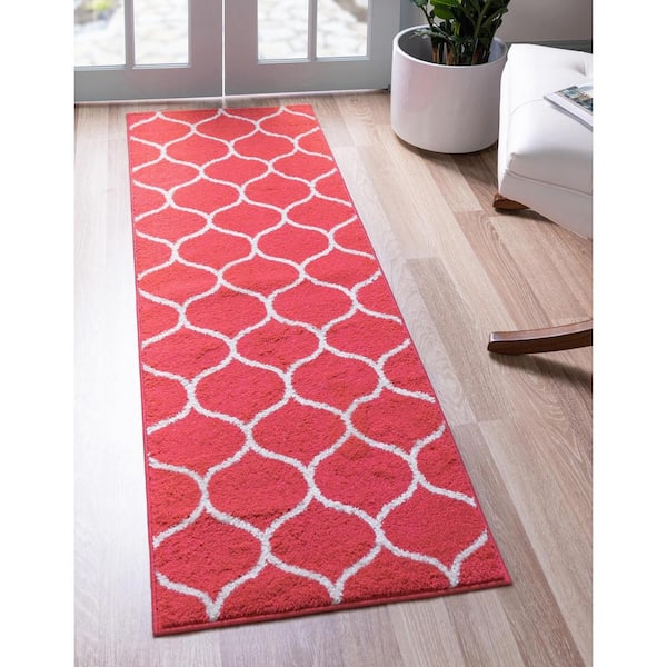 Trellis Frieze Rounded Pink 2 ft. x 8 ft. 8 in. Area Rug