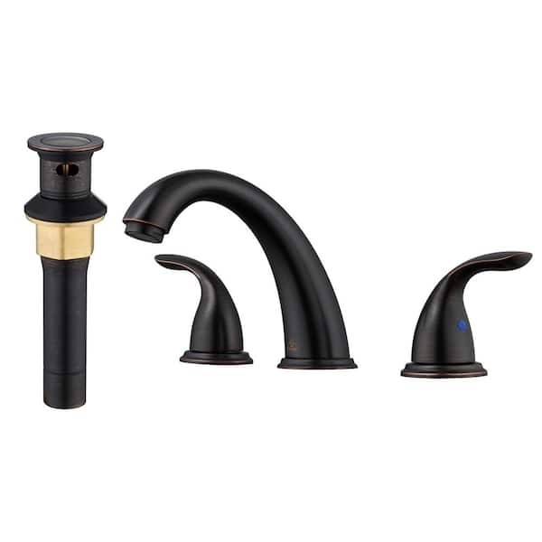 CASAINC 8 in. Widespread Double Handle Bathroom Sink Faucet 3 Hole with Stainless Steel Pop Up Drain in Oil Rubbed Bronze