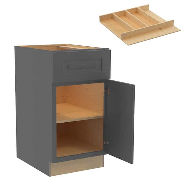 Home Decorators Collection Grayson 18 in. W x 24 in. D x 34.5 in. H Assembled Plywood Base Kitchen Cabinet in Deep Onyx with Utility Soft Close RH