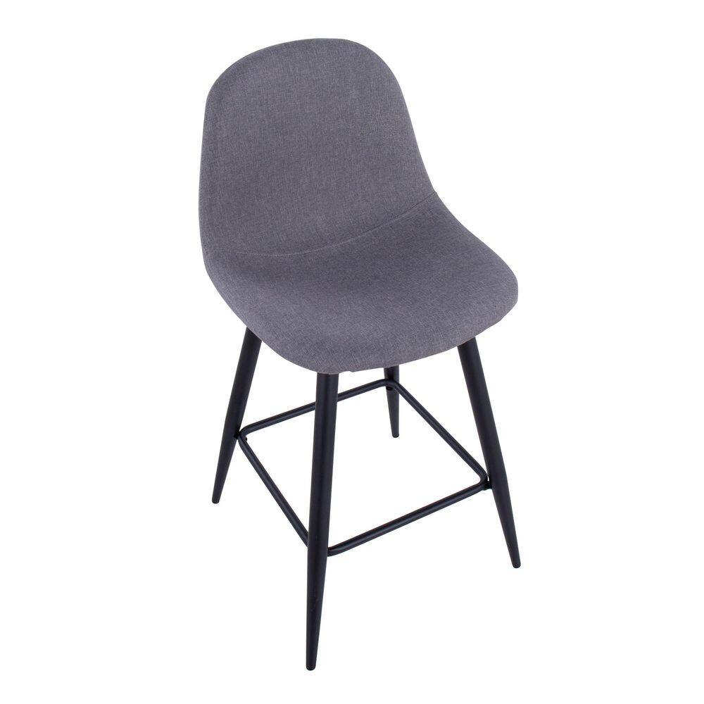 Mid-Century Modern Charcoal Fabric Counter Stools, Set of 2