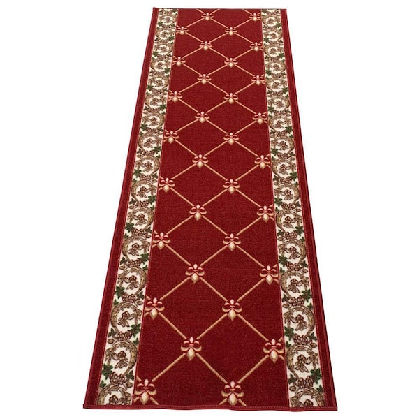 Fleur De Lis French Red 26 in. W x 3 ft. L Runner Rug/Stair Runner 6.6 sq. ft.