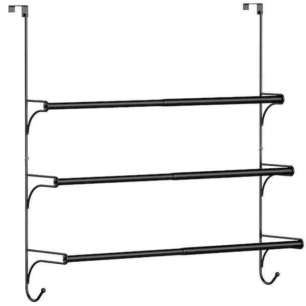 AULEDIO Metal Over the Door 3-Bar Towel Rack in Black