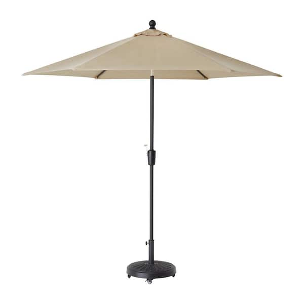 Hampton Bay 9 ft. Aluminum Market Crank and Tilt Patio Umbrella in Riverbed Tan