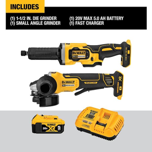 20V MAX XR Cordless Grinder 2 Tool Combo Kit with 4.5 in. Grinder, 1-1/2 in. Die Grinder, and (1) 5.0Ah Battery