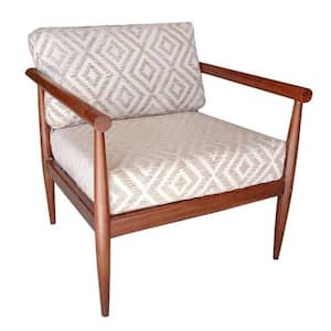 Beige and Brown Arm Chair Set of 1 with Removable Cushions