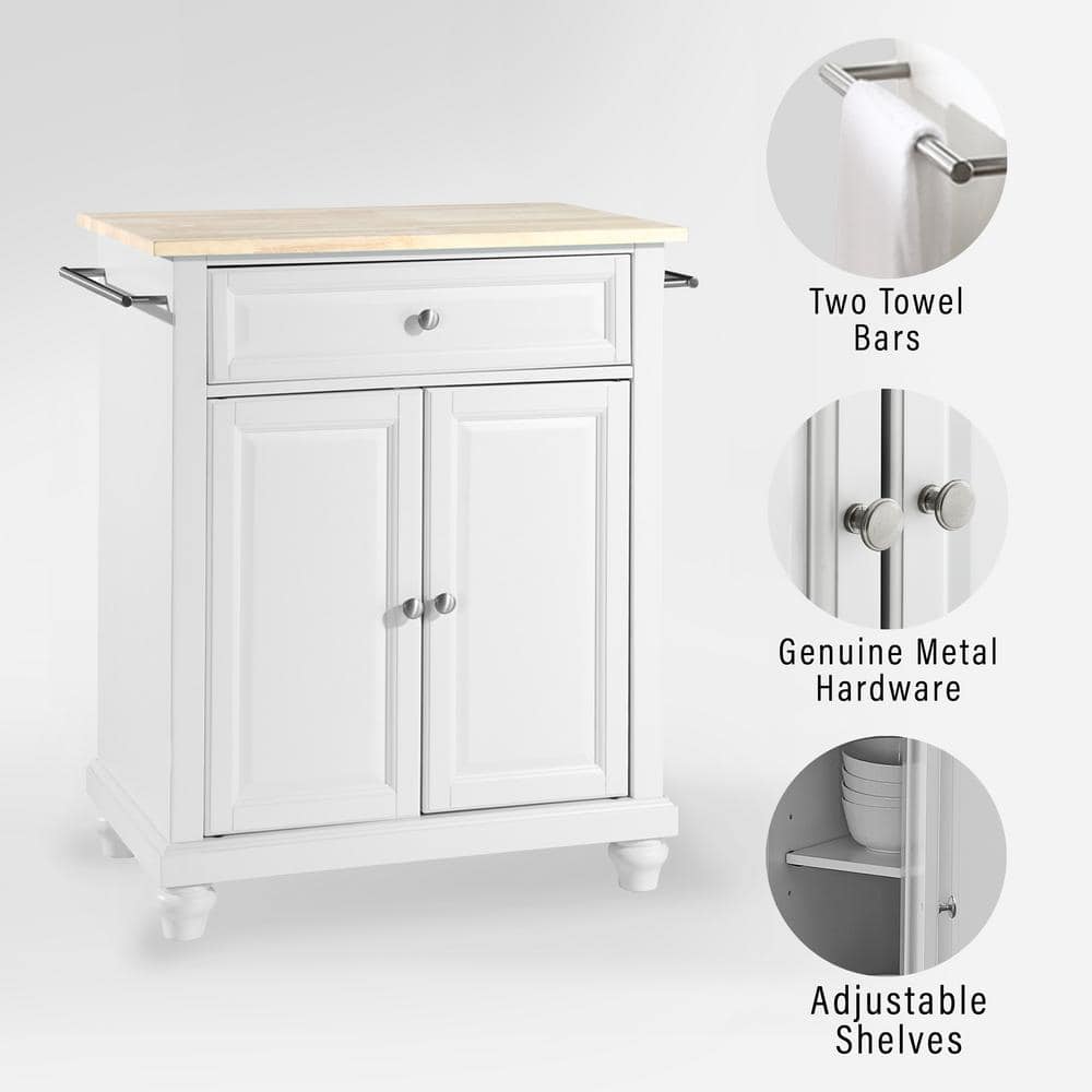 Cambridge 35" White Natural Wood Top Kitchen Island