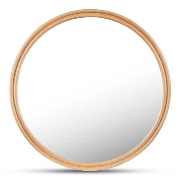 Olyen Oak 48 in. W x 48 in. H Round Solid Oak Framed Mirror