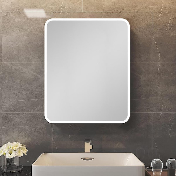IHOMEadore 24 in. W x 30 in. H Rectangular Silver Iron Framed Wall Mount or Recessed Medicine Cabinet with Mirror