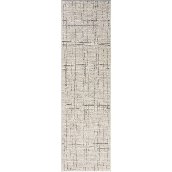 Santa Cruz Ivory Grey 2 ft. x 8 ft. Abstract Contemporary Runner Area Rug