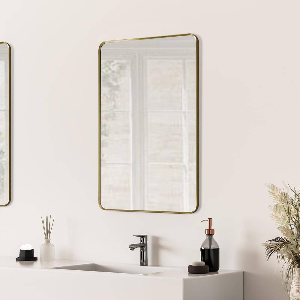 Gold Aluminum Rectangular Bathroom Vanity Mirror
