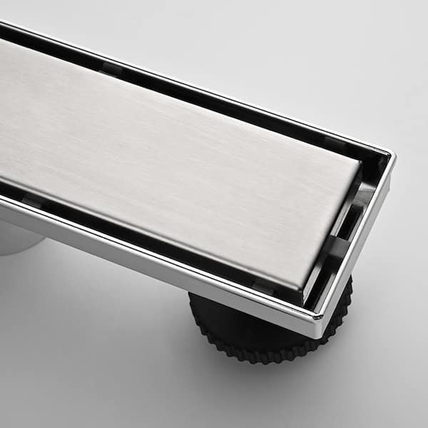 12 in. Linear Shower Drain with Leveling Feet in Brushed Nickel
