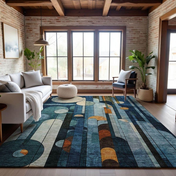 Mayfield Premium Machine Washable Abstract AMF1125 Blue 5 ft. x 7 ft. 6 in. Area Rug
