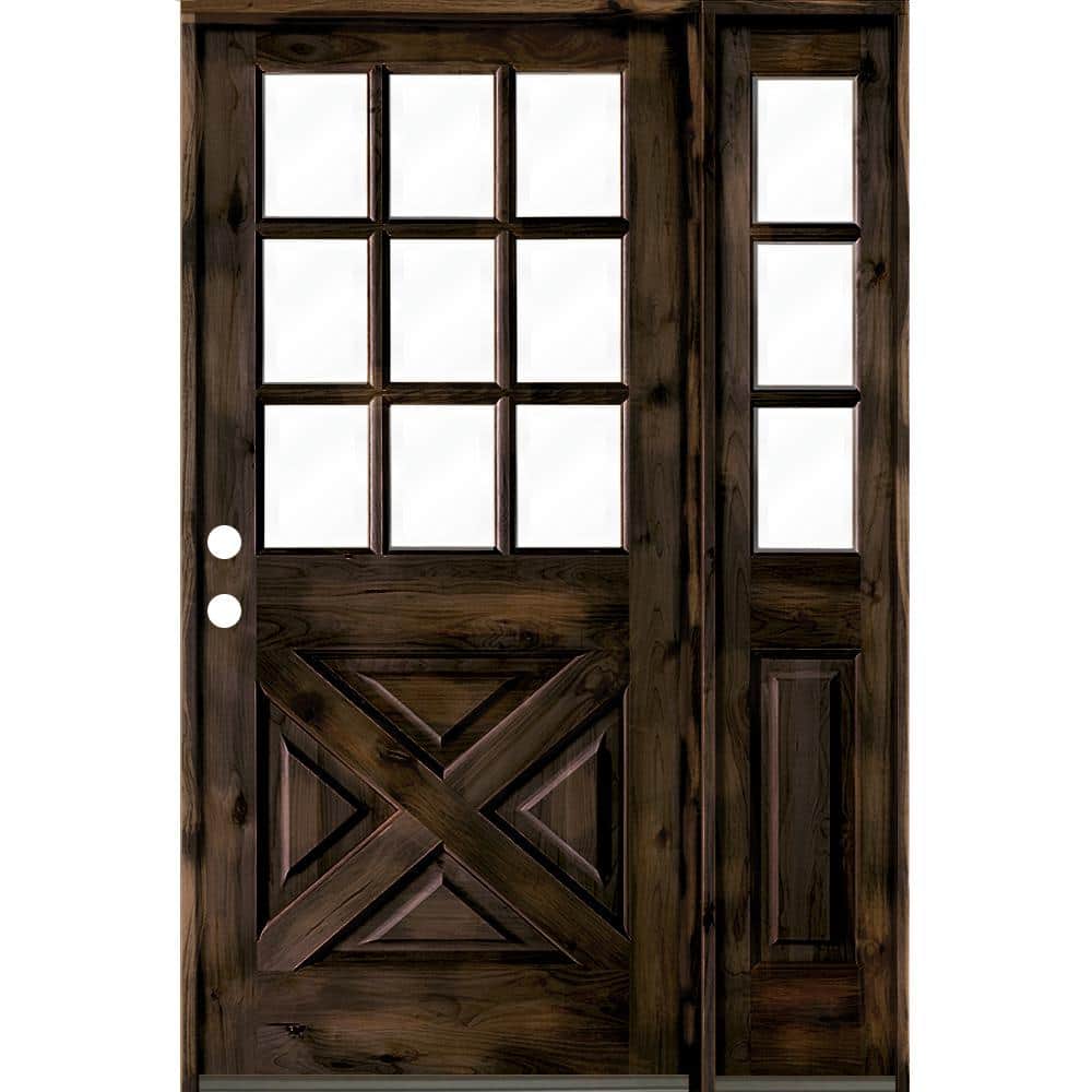 50 in. x 80 in. Knotty Alder 2 Panel Right-Hand/Inswing Clear Glass Black Stain Wood Prehung Front Door w/Right Sidelite price history on PriceWatchPro