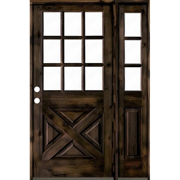 Krosswood Doors 50 in. x 80 in. Knotty Alder 2 Panel Right-Hand/Inswing Clear Glass Black Stain Wood Prehung Front Door w/Right Sidelite