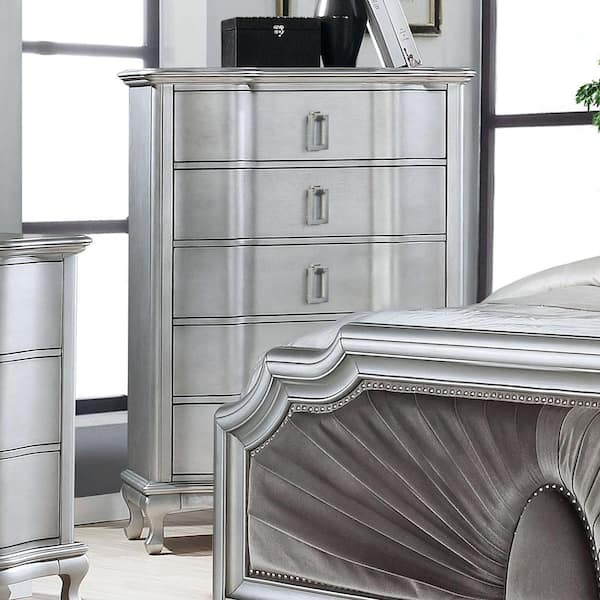 Furniture of America Lorenna Glam Silver and Warm Gray 5-Drawer 38.38 in. Chest of Drawers