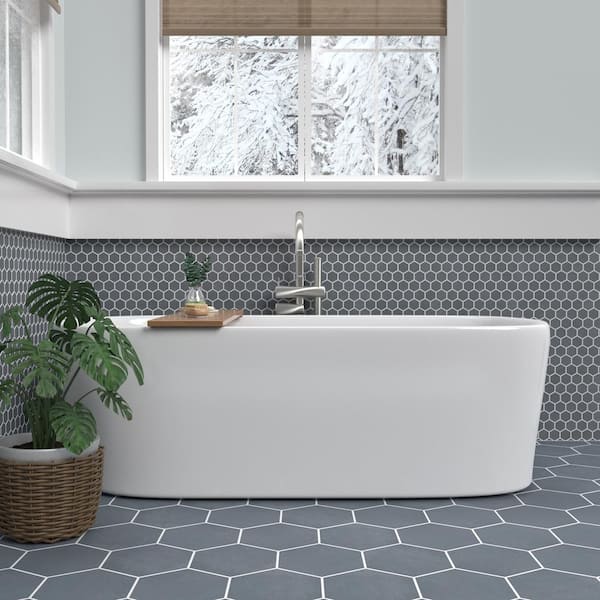 Moroccan Concrete Blue Gray 8 in. x 9 in. Glazed Porcelain Hexagon Floor and Wall Sample Tile