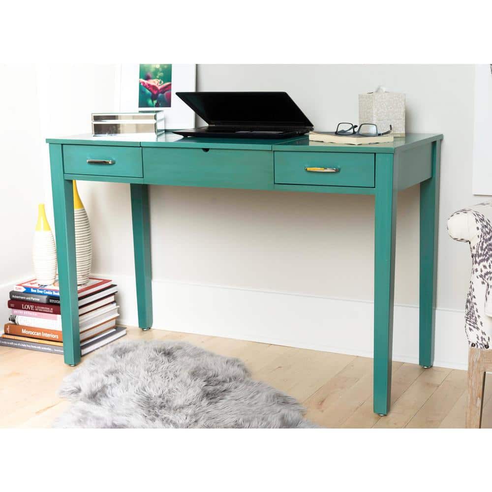 Ainsley Turquoise Solid Wood Vanity Desk with Mirror and USB