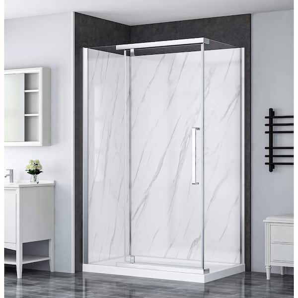 Dreamwerks Vienna 48 in. x 32 in. x 78.6 in. Rectangular Corner Shower Stall/Kit in Chrome with Door, Base and Shower Walls