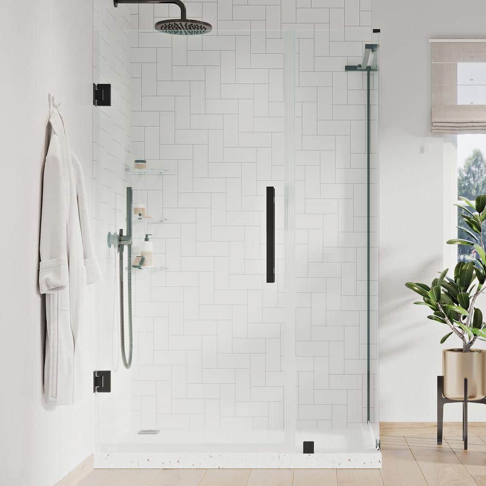 Tampa-Pro Black 43" x 72" Frameless Corner Shower Enclosure with Shelves