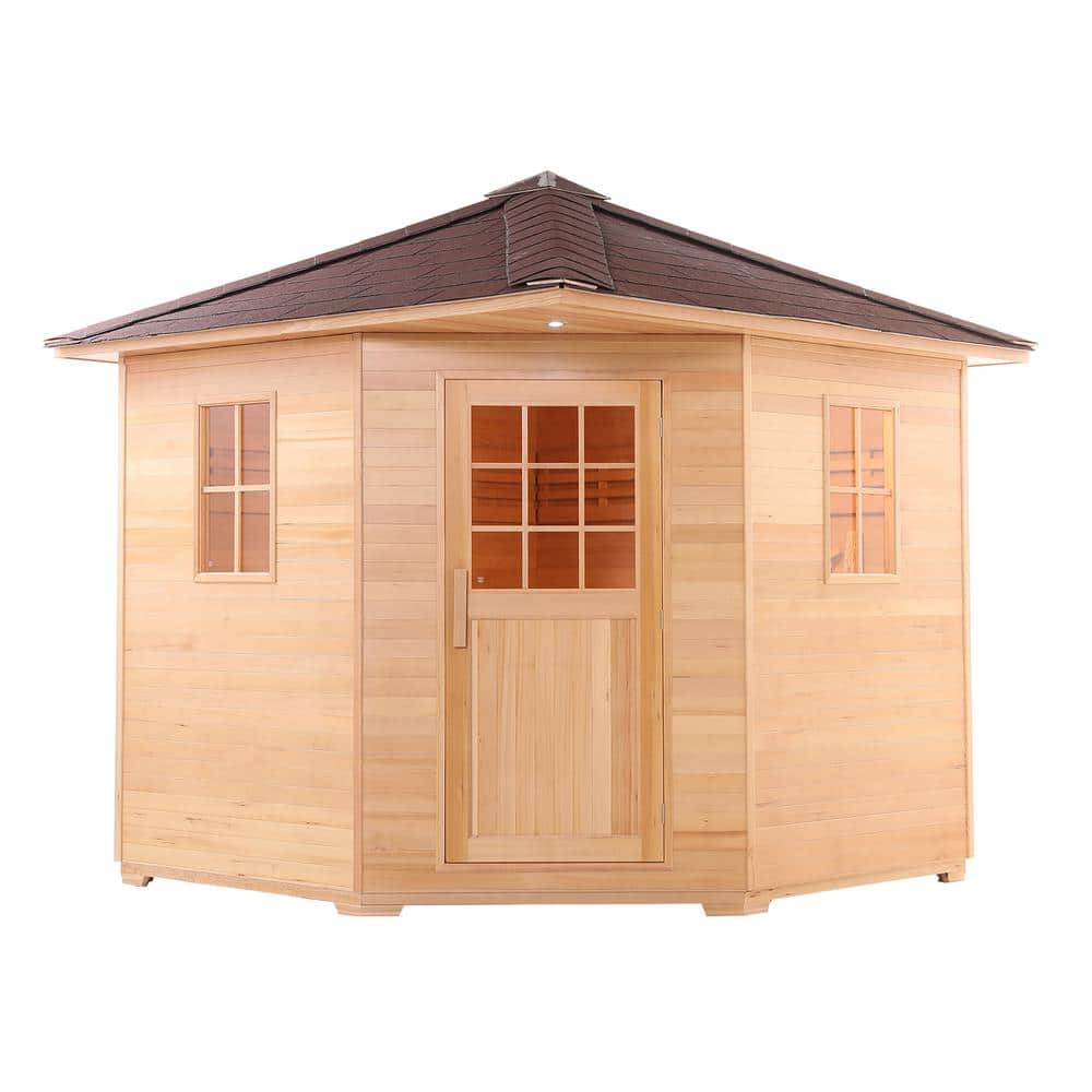 8-Person Outdoor Canadian Hemlock Wet/Dry Sauna with Asphalt Roof and 8 kW 