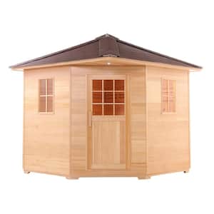 8-Person Outdoor Canadian Hemlock Wet/Dry Sauna with Asphalt Roof and 9 kW ETL-Certified Heater