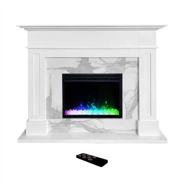 Cambridge Sofia 53 in. Freestanding Electric Fireplace with Multi-Color Crystal Insert and White Mantel