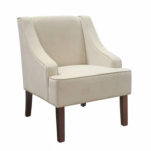 Benjara Cream and Brown Fabric Accent Chair with Swooped Armrests