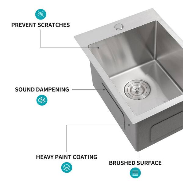 Modland Yunus 15 in. Drop-In Single Bowl 16-Gauge Brushed Nickel Black Stainless Steel Kitchen Sink with Drying Rack HDYuns947s - The Home Depot Modland Yunus 15 in. Drop-In Single Bowl 16-Gauge Brushed Nickel Black Stainless Steel Kitchen Sink with Drying Rack HDYuns947s - The Home Depot
