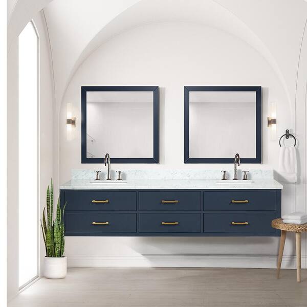 Lexora Sherman 84 in W x 22 in D Blue Double Bath Vanity, Carrara Marble  Top, and 36 in Mirror LVSH84DE110 - The Home Depot