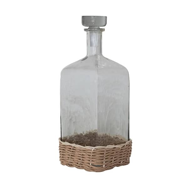 72 fl. oz. Clear and Natural Glass Bottle Carafe with Glass Stopper and Hand-Woven Rattan Base