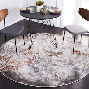 Craft Gray/Red 7 ft. x 7 ft. Abstract Marble Round Area Rug