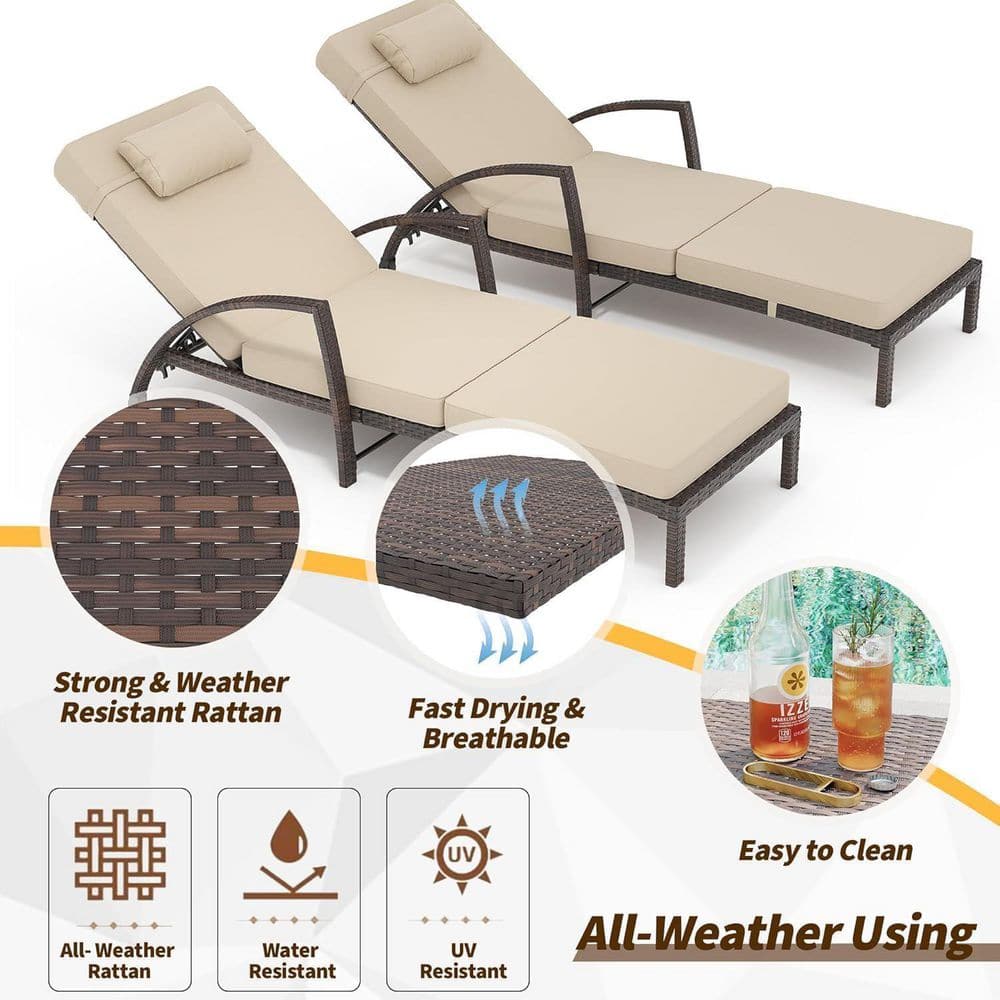 Infographic showcasing the weather-resistant features of the rattan lounge chairs.