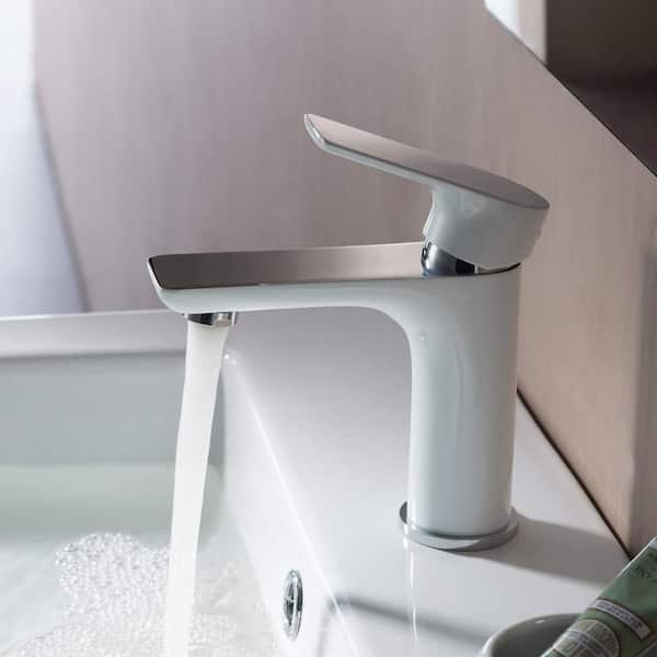Single Handle Lever Handle Single Hole Bathroom Sink Faucet with Supply Lines and Pop-Up Drain in Chrome/White