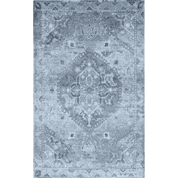 5 X 8 Blue, Ivory Oriental Runner Rug