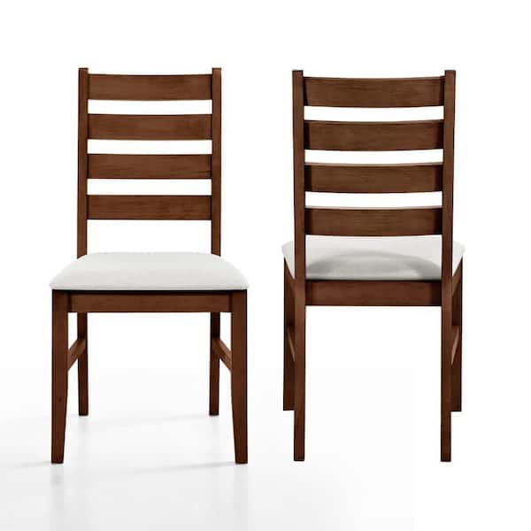 Accai Walnut Brown and Beige Polyester Ladder Back Dining Chair (Set of 2)