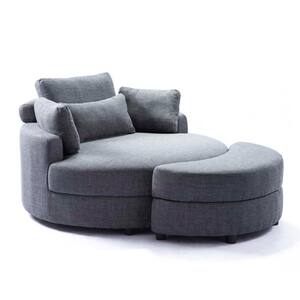 Dark Grey Fabric Arm Chair Large Round Chair with Storage Linen Fabric for Living Room Hotel with Cushions