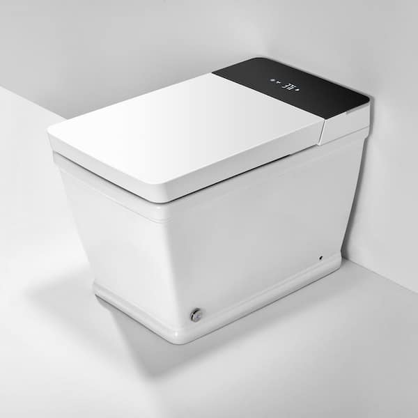 1-Piece Smart Bidet Toilet White with Sensor Switch Cover, Auto Flush, LED Screen Display, Rear Wash and Remote Control