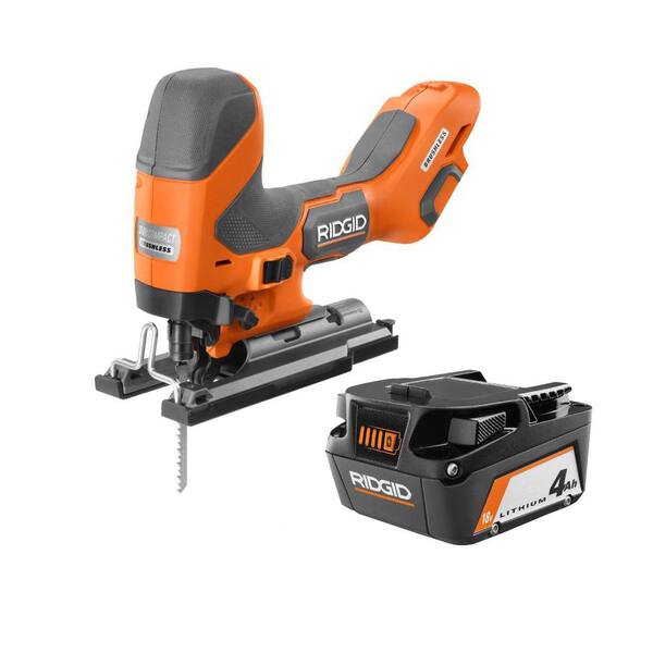 RIDGID 18V SubCompact Brushless Cordless Barrel Grip Jig Saw with FREE 4.0 Ah Lithium-Ion Battery