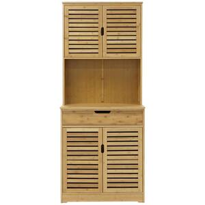 Natural Bamboo Kitchen-Pantry Cabinet Storage Hutch with Large Storage Space, Wood Color