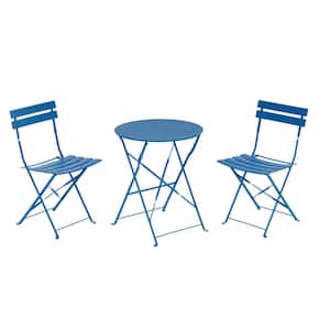 Hayes Navy Blue 3-Piece Metal Folding Outdoor Bistro Set with Table