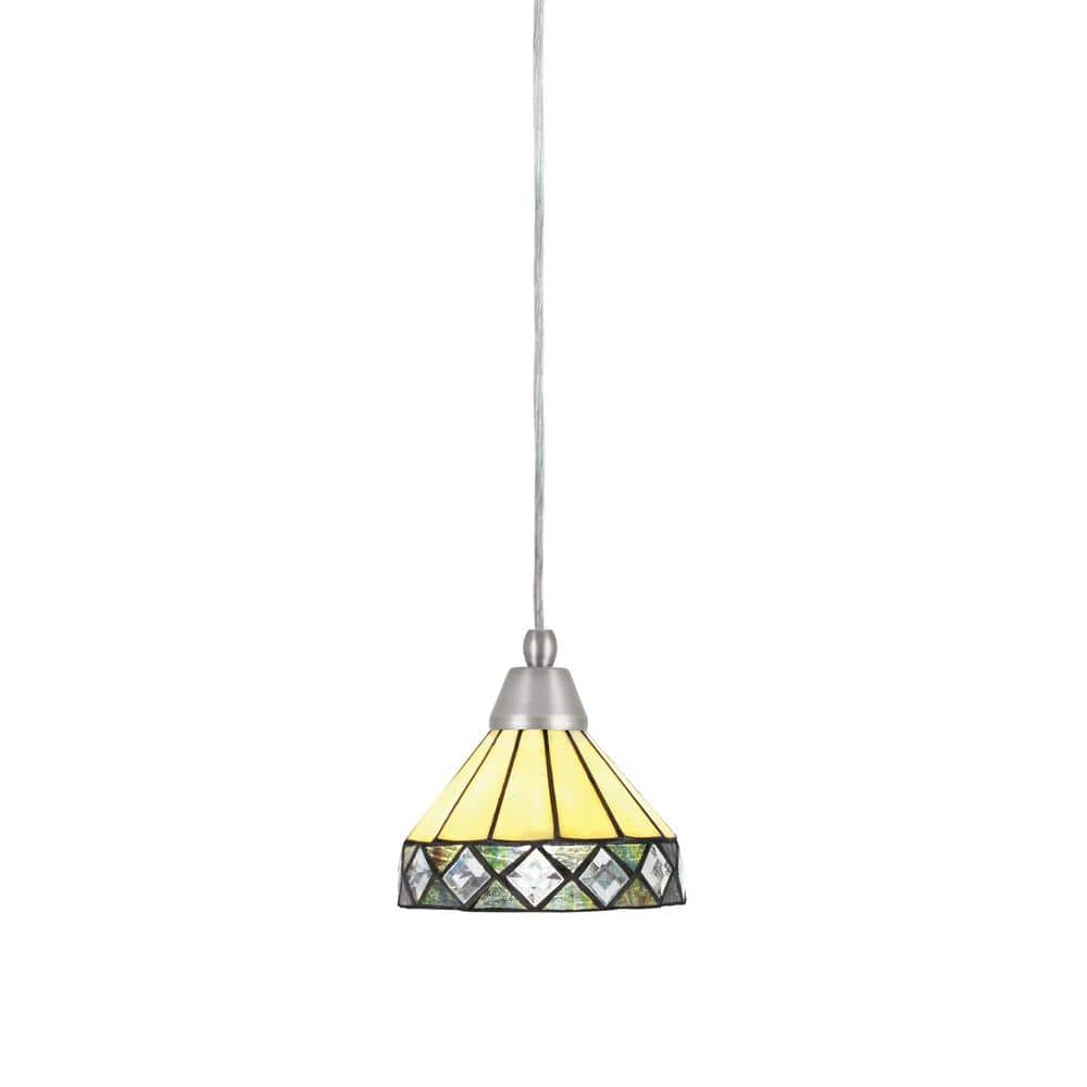 Bryson 7 in. 1-Light Brushed Nickel Cord Pendant Light with 7 in. Diamond P