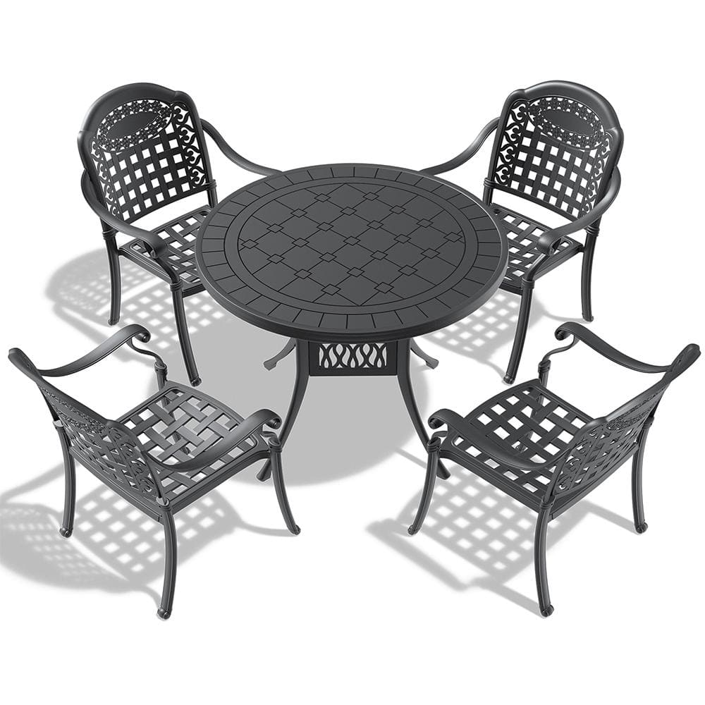 5-Piece Cast Aluminum Patio Furniture Conversation Set Outdoor Dining Set w