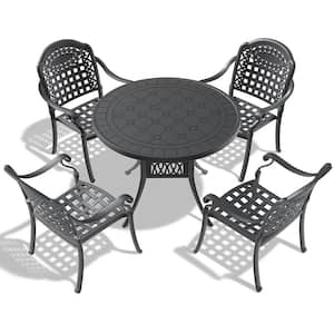 5-Piece Cast Aluminum Patio Furniture Conversation Set Outdoor Dining Set with Random Color Cushions
