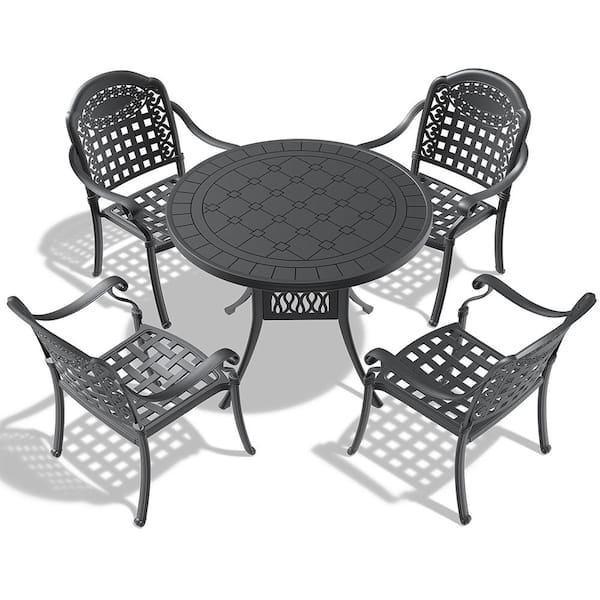 BTMWAY 5-Piece Cast Aluminum Patio Furniture Conversation Set Outdoor Dining Set with Random Color Cushions