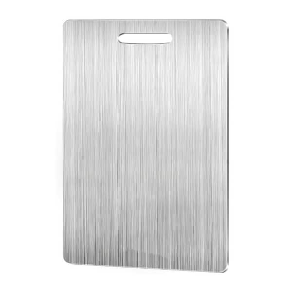 Large 15.5 in. x 11 in. Rectangular Titanium and Stainless Steel Cutting Board for Superior Kitchen Use