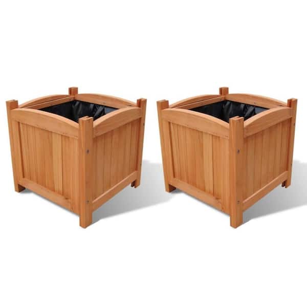 11.8 L x 11.8 W x 11.8 H in. Square Brown Outdoor Wood Garden Planter (Set of 2)